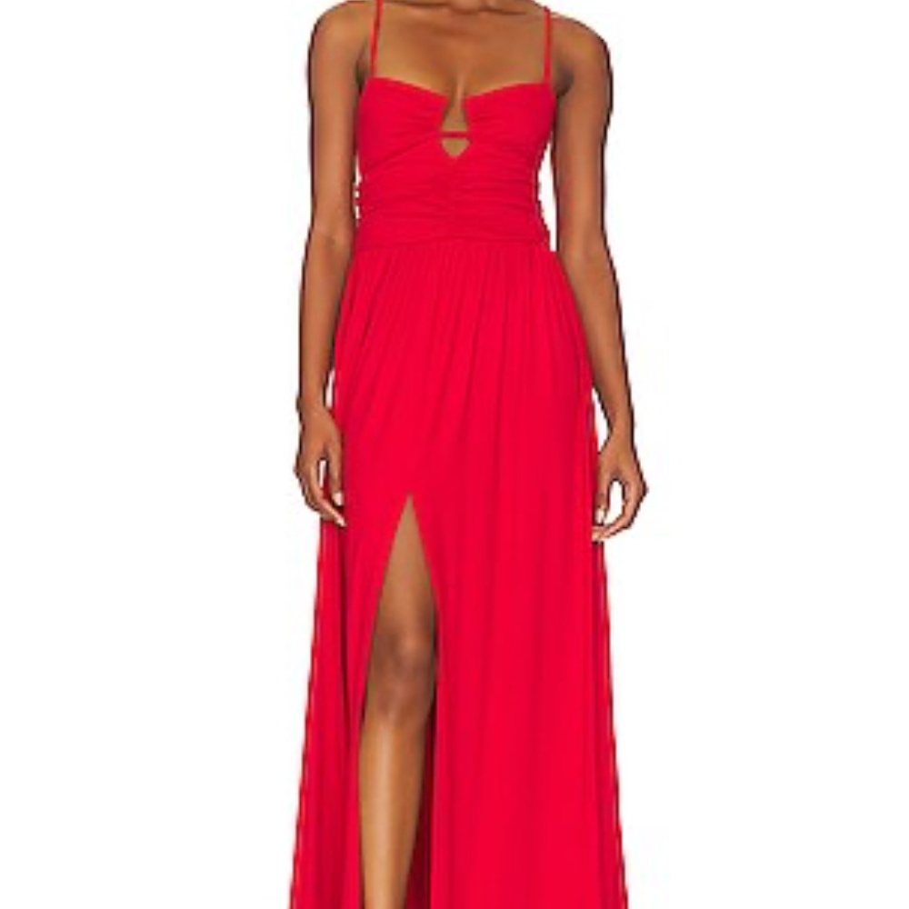 SUSANA MONACO String Gather Maxi Dress in Perfect Red